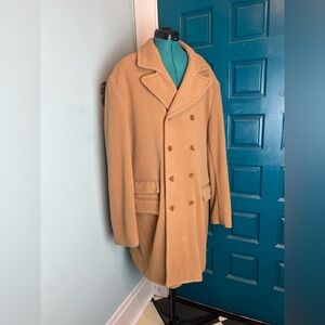 Banana Republic Overcoat Mens XL Tan Wool Double Breasted Herringbone Topcoat